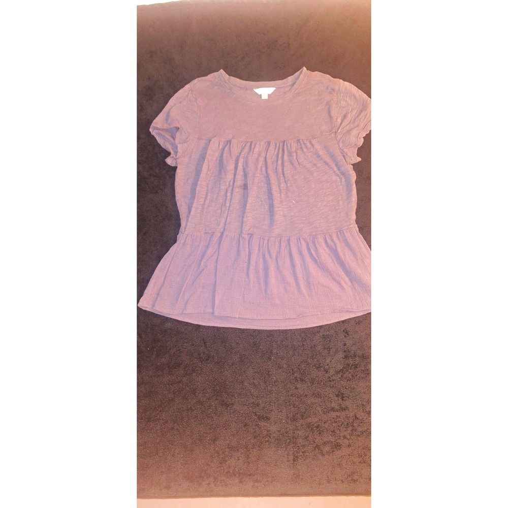 Time and Tru Women Purple Ruffle Round Neck Short Sleeve Blouse M 8-10